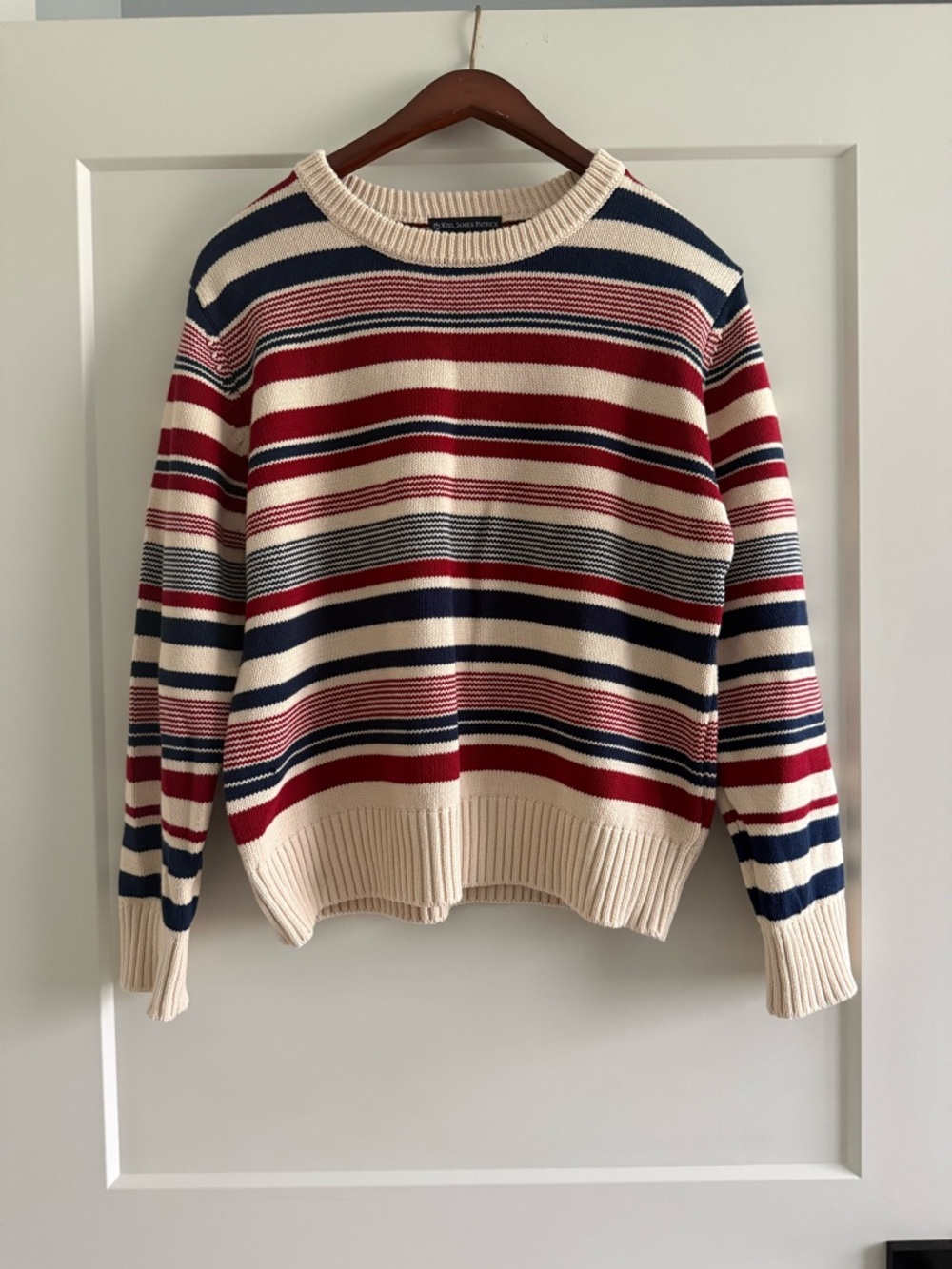 NWOT Kiel James Patrick Cream, Navy & Red Striped Crewneck Sweater Size L